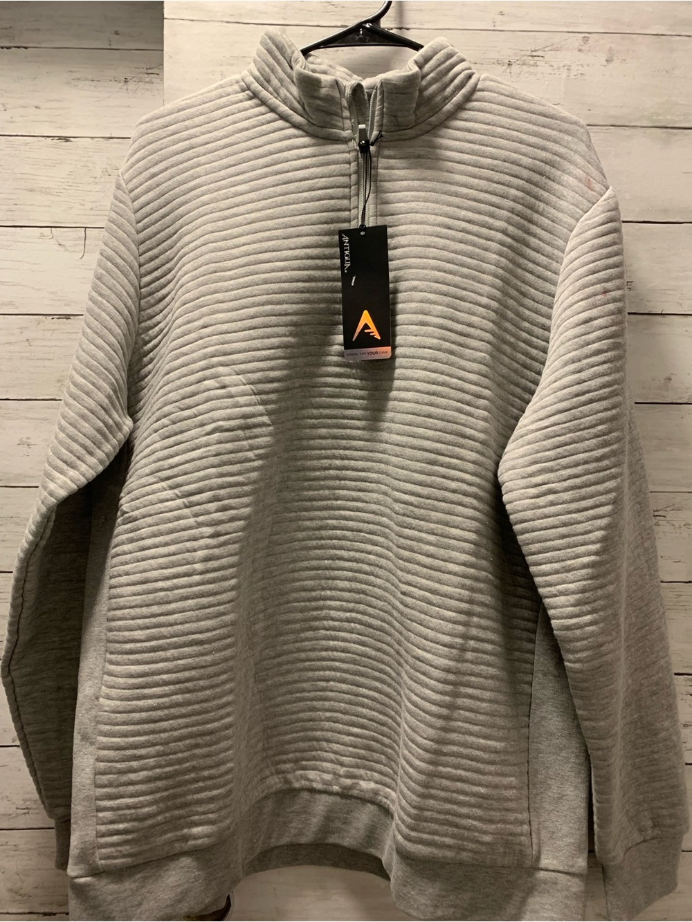 Antigua Light Gray Ribbed Quarter-Zip Men's Sweater